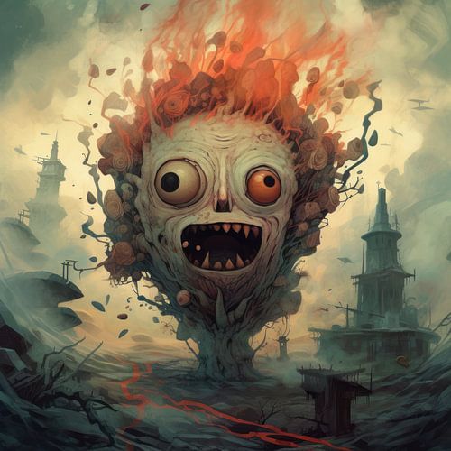 Funny bizarre monster with big mouth and teeth