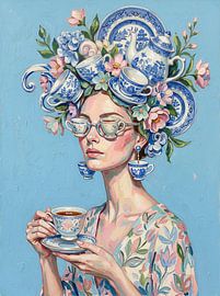 Surrealistisches Porträt mit Delfter Blau