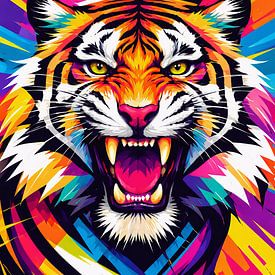 Neon Roar – Portrait coloré d'un tigre dans le style pop art sur Dodik Hariyono