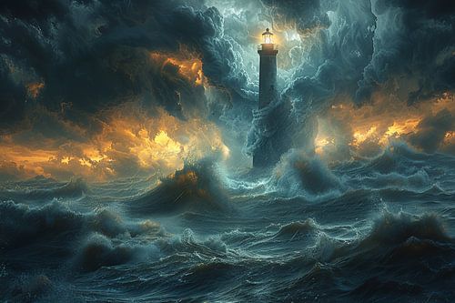 Phare dramatique dans une tempête déchaînée