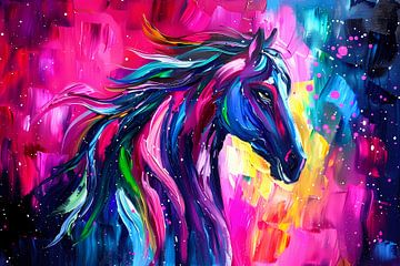 Kleurrijk abstract schilderij van paard van De Muurdecoratie