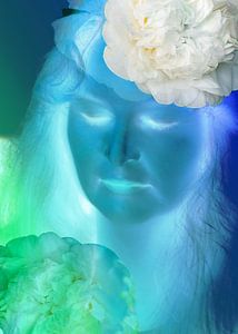 portret in blauw, meditatie.
