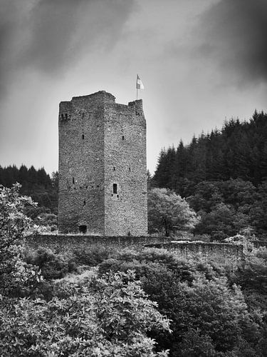 Ruine Oberburg Manderscheid in der Eifel schwarzweiß