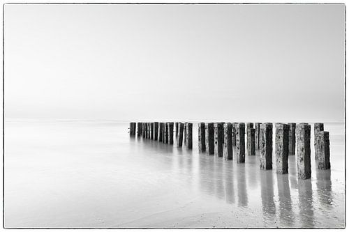 Breakwater Westkapelle black-and-white high-key