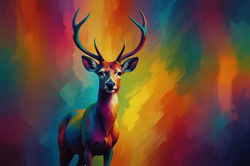 Abstract colours with stately deer by De Muurdecoratie