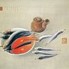 Stilleven - zalmsnippers en sardines, Tsuchida Bakusen