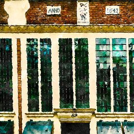 Amsterdam, Alte Fenster an der Egelantiersgracht – Künstlerische Darstellung von Amsterdam Highlights