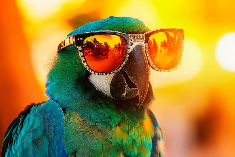 Parrot with sunglasses in the sunlight by Poster Art Shop