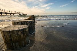 Buhnen am Stand von Zingst auf Fischland Darß beim Sonnenuntergang. von Martin Köbsch