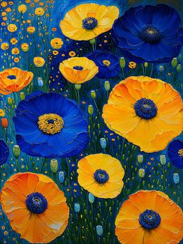 Abstrakte Mohnblumen im Stil von Gustav Klimt und Van Gogh