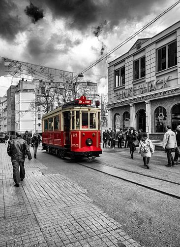 Traditional Red Tram in Istanbul