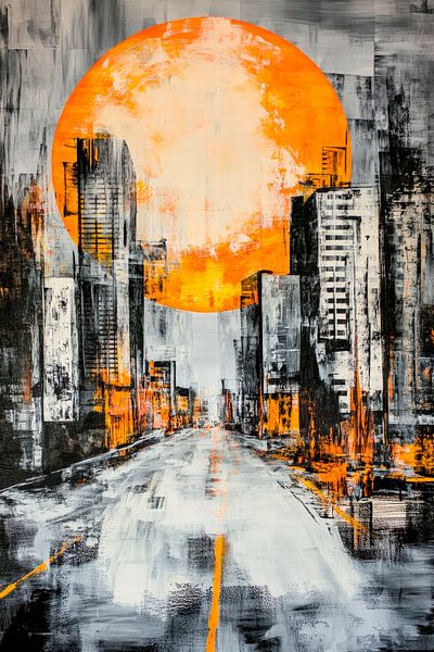 Städtische Landschaft mit Sonnenuntergang von Poster Art Shop