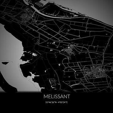 Zwart-witte landkaart van Melissant, Zuid-Holland. van Rezona