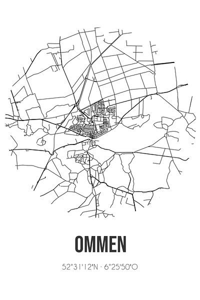Ommen (Overijssel) | Map | Black and white by Prints of Place