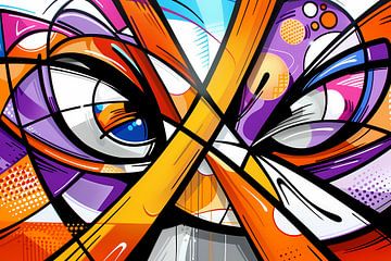 Kleurrijke abstracte pauw schilderij in popart stijl van Art & Soul Creations
