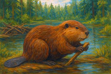 Beaver in nature painting. by Gallery Hoppenbrouwers