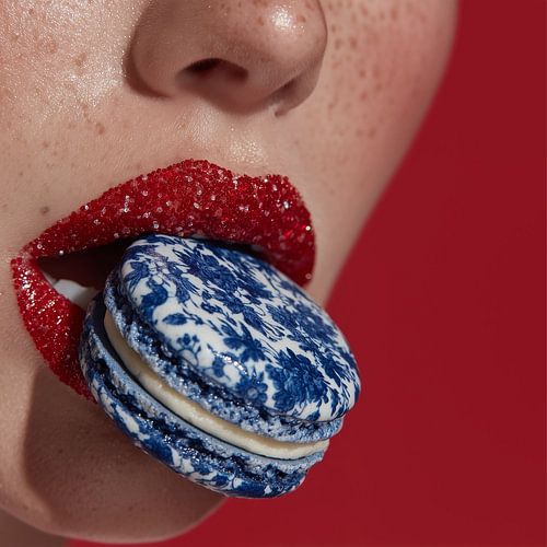 Bijten in een Delfts Blauwe Macaron - Vierkant