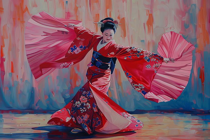 Illustration d'une danse de Geisha japonaise par Egon Zitter