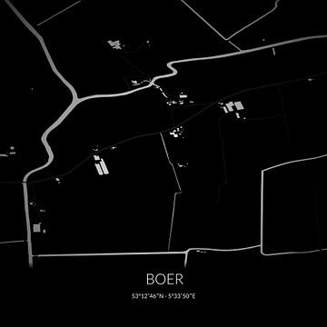 Black-and-white map of Boer, Fryslan. by Rezona