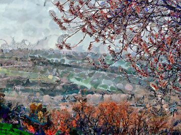 Zonsondergang en amandelbloesem Umbrië Impressionisme van Dorothy Berry-Lound