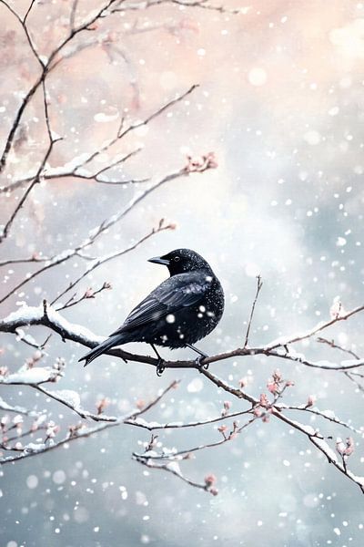 Black bird in winter landscape by Imperial Art House
