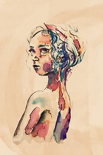 Aquarel schilderij afrikaanse dame