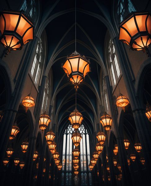 Kerk van binnenuit van fernlichtsicht