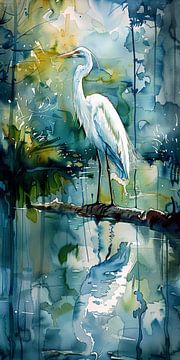 Heron in Watercolour World by ByNoukk