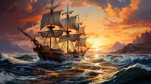 altes Segelschiff im Sonnenuntergang