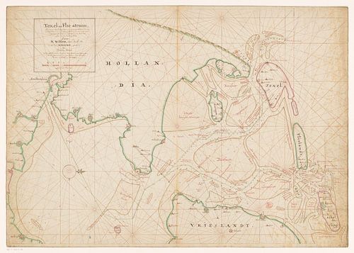 Carte de la Hollande du Nord, Texel, Vlieland, Terschelling, une partie de la Frise et les bancs de 
