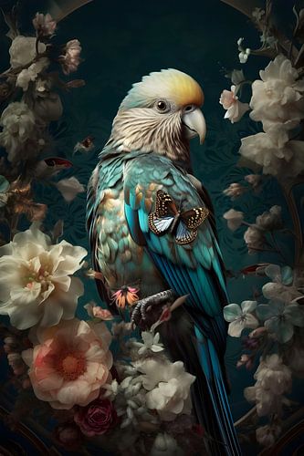 Oiseau parmi des fleurs colorées