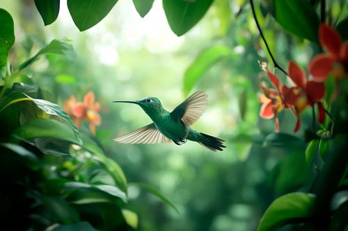 Kolibrí im blühenden Dschungel