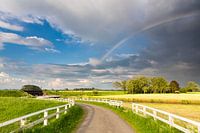 Een regenboog boven het landschap bij Aduarderzijl in Groningen