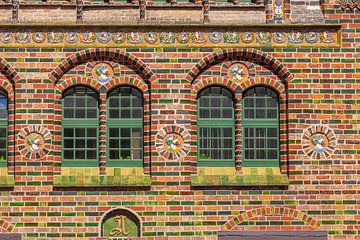 Fenêtre, maison historique Kerkhoffhaus , Rostock, Mecklembourg-Poméranie occidentale, Allemagne, Eu