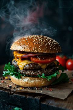 Hete cheeseburger - Stijlvolle keukenposter van Poster Art Shop