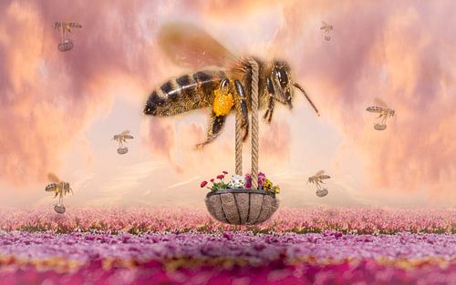 Bienen mit ihrem eigenen Blumenkorb