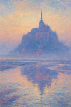 Mont-Saint-Michel in der Morgendämmerung - Monet-inspirierte französische Nebellandschaft von Travel Shop