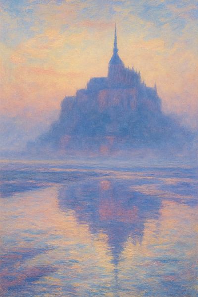 Mont-Saint-Michel bij zonsopgang - Frans mistig landschap geïnspireerd door Monet van Travel Shop