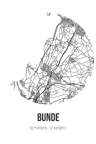 Bunde (Limburg) | Map | Black and white by Prints of Place