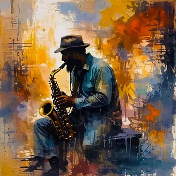 Malerische Saxophonist Silhouette - Zeitgenössische Musik Kunst