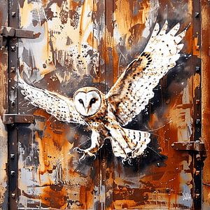 Eule Vogel Graffiti Rost Containertür Metal urban Wildheit