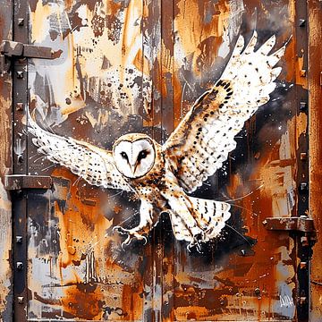 Uil vogel graffiti roest container deur metaal stedelijke wildheid van gm_designs