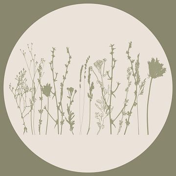 Scandinavische weide Minimalistische wilde bloemen in saliegroen nr. 6 van Dina Dankers