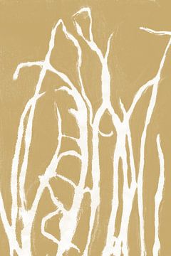 Wit gras in retrostijl. Moderne botanische minimalistische kunst in geel en wit van Dina Dankers