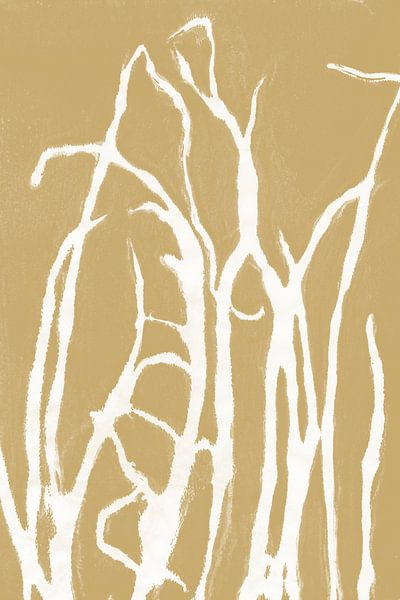 White grass in retro style. Modern botanical minimalist art in yellow and white by Dina Dankers