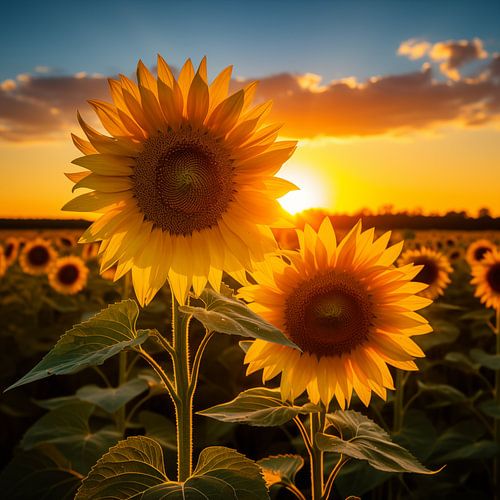 Zonnebloemen in de avondzon