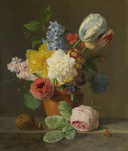 Stilleven met bloemen en noten, Anthony Oberman