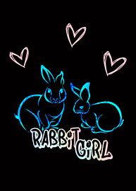 Rabbit Girl Rabbit Neon on Black by KalliDesignShop