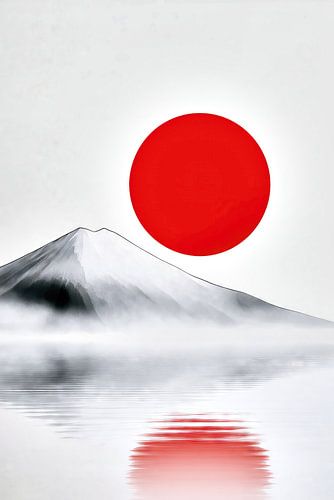Minimalistisch Fuji ontwerp met rode zon