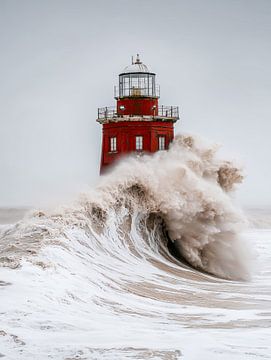 Rood bolwerk in het gebulder van de storm van Klaus Tesching - Art-AI